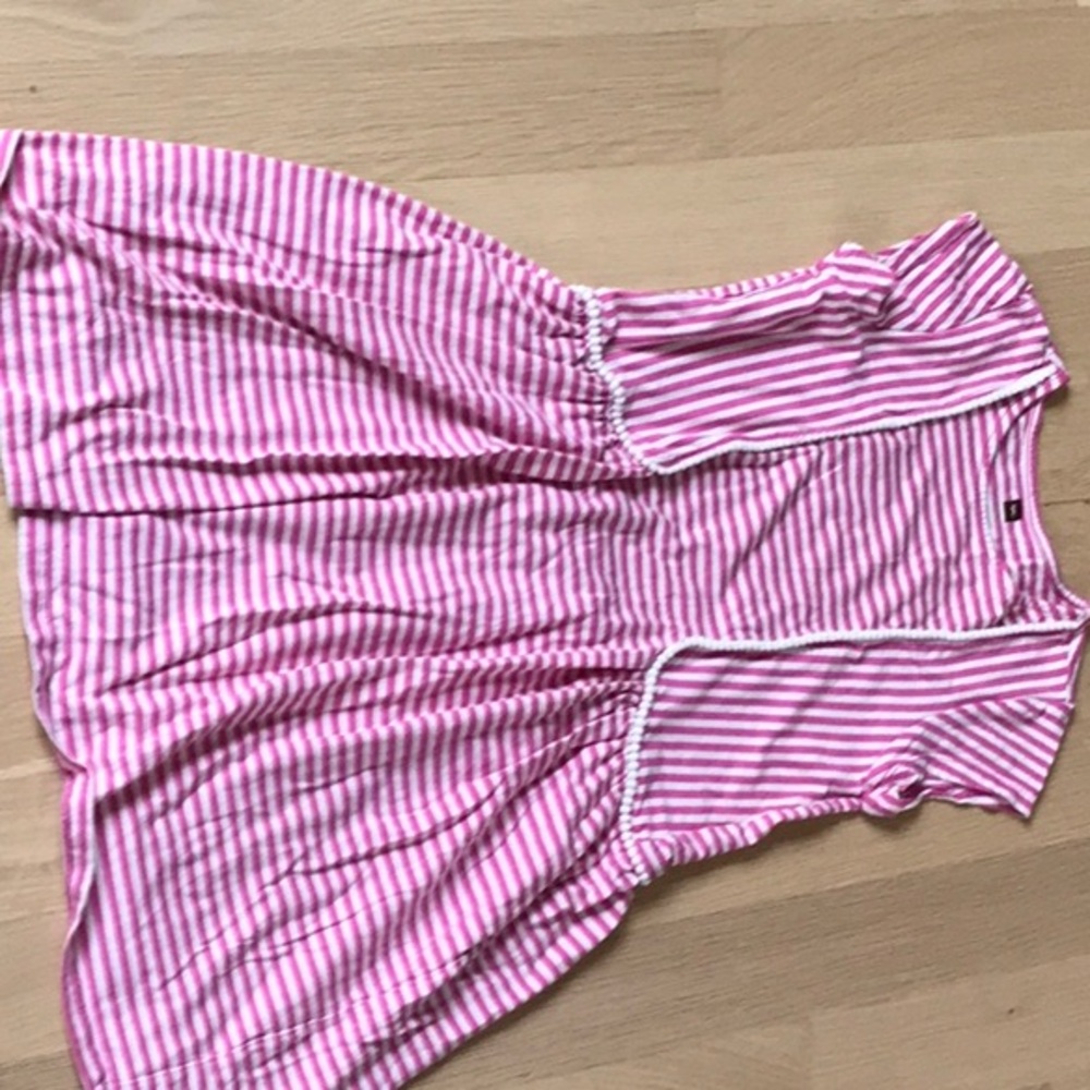 Tea pink and white stripped dress with white hem girls size 10